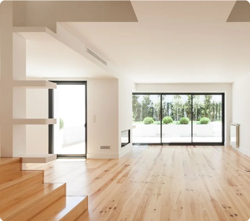 Bright open room ready after post-construction cleaning and dust removal.